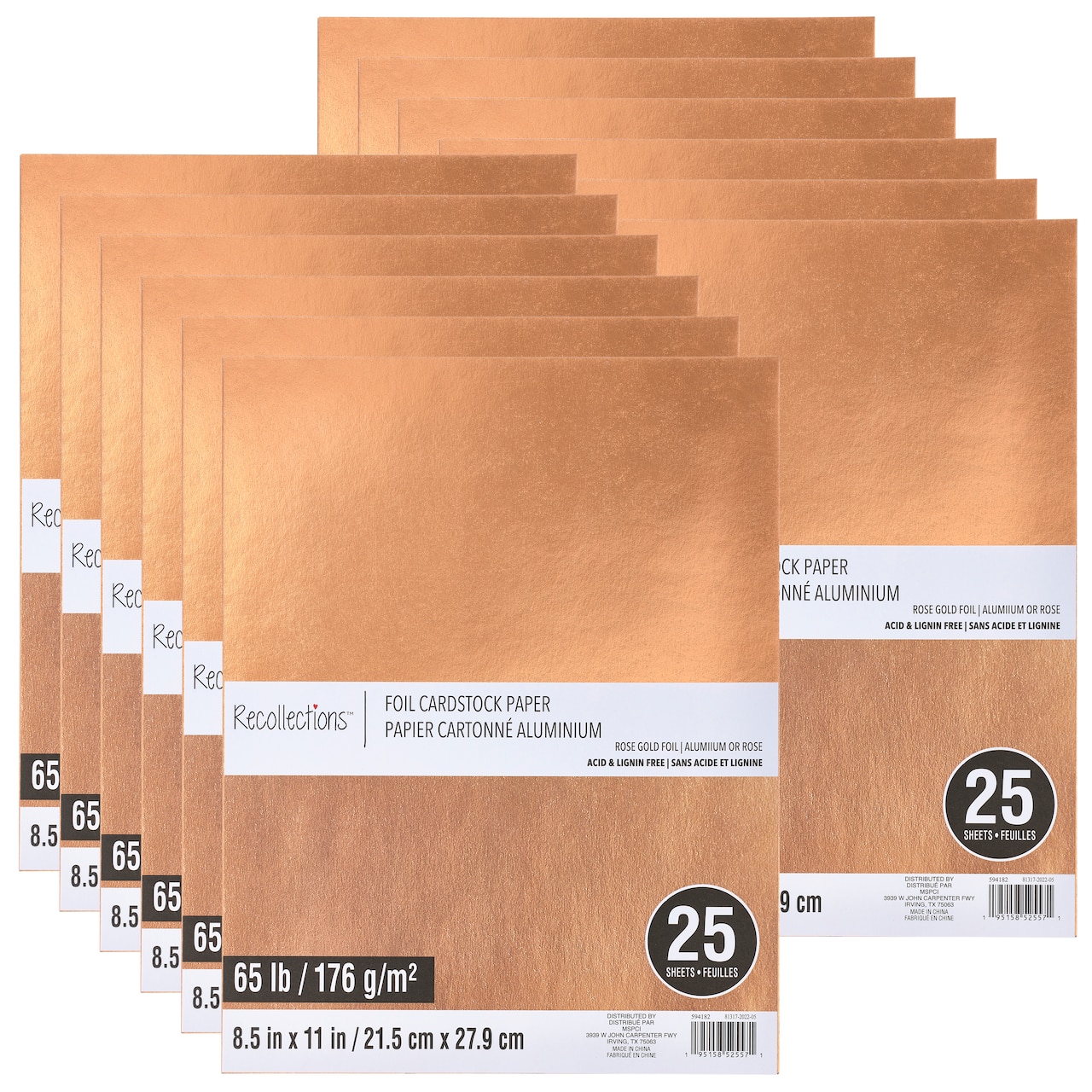 12 Packs: 25 ct. (300 total) Rose Gold Foil 8.5" x 11" Cardstock Paper by Recollections™